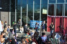 Chris Lampkin speaks at the Parent Education rally at South Seattle College