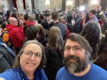Jacqui Cain and Mark Gorecki at the signing of the Millionaire's Tax.